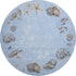 8' Blue Brown And Ivory Geometric Washable Round Rug With UV Protection