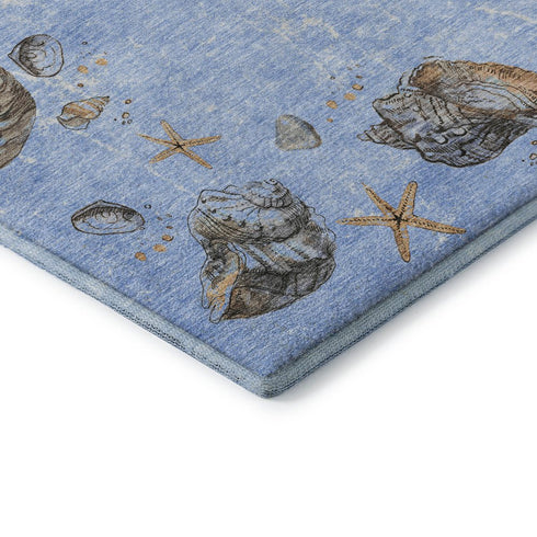 8' Blue Brown And Ivory Geometric Washable Round Rug With UV Protection