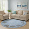 8' Blue Brown And Ivory Geometric Washable Round Rug With UV Protection