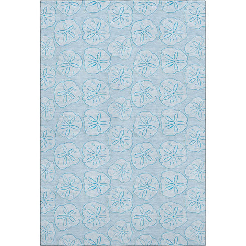 5' X 8' Blue And Ivory Geometric Washable Area Rug With UV Protection