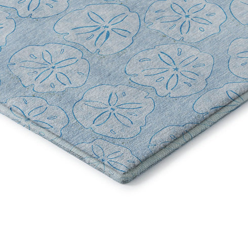 5' X 8' Blue And Ivory Geometric Washable Area Rug With UV Protection