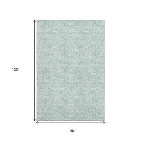 8' X 10' Green And Ivory Geometric Washable Area Rug With UV Protection
