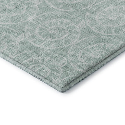 8' X 10' Green And Ivory Geometric Washable Area Rug With UV Protection