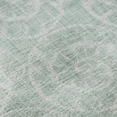 8' X 10' Green And Ivory Geometric Washable Area Rug With UV Protection
