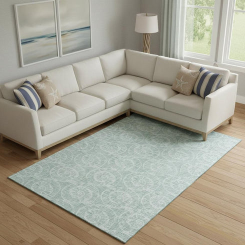 8' X 10' Green And Ivory Geometric Washable Area Rug With UV Protection
