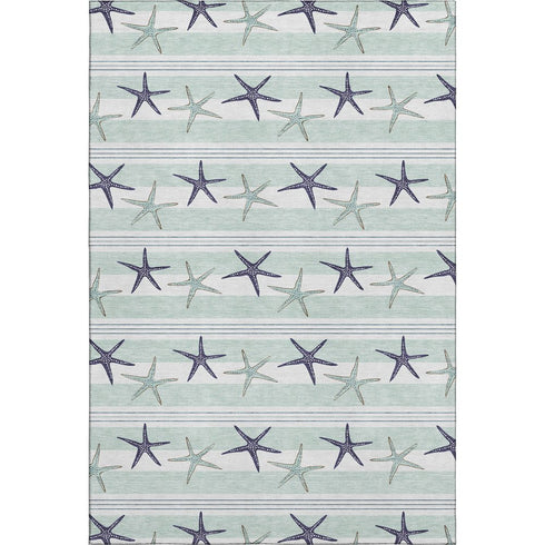 8' X 10' Aqua Navy Blue And Ivory Geometric Washable Area Rug With UV Protection
