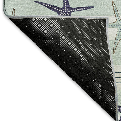 8' X 10' Aqua Navy Blue And Ivory Geometric Washable Area Rug With UV Protection