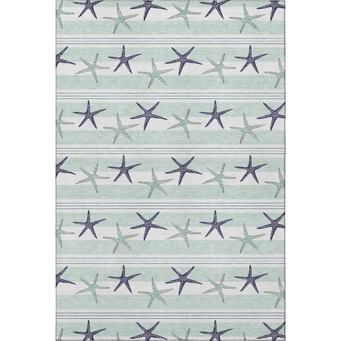 8' X 10' Aqua Navy Blue And Ivory Geometric Washable Area Rug With UV Protection