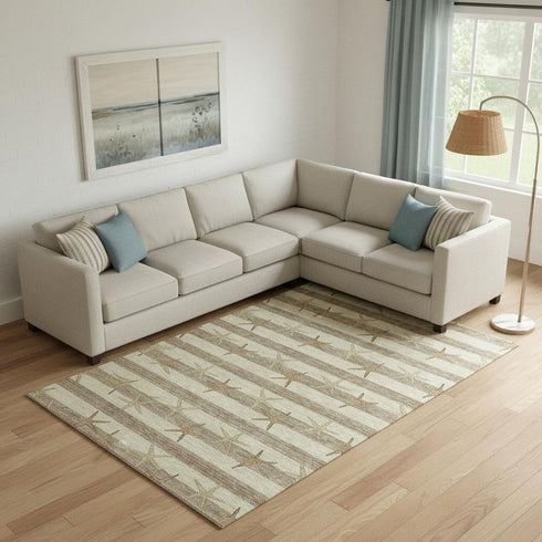 8' X 10' Tan Gold And Beige Geometric Washable Area Rug With UV Protection