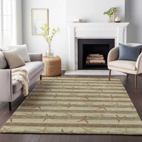 8' X 10' Tan Gold And Beige Geometric Washable Area Rug With UV Protection
