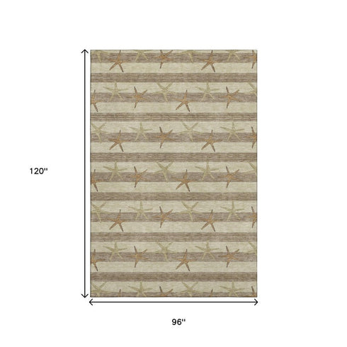 8' X 10' Tan Gold And Beige Geometric Washable Area Rug With UV Protection
