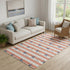 5' X 8' Coral Ivory And Navy Blue Geometric Washable Area Rug With UV Protection