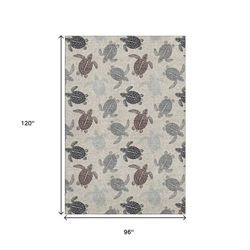 8' X 10' Sand Ivory And Gray Geometric Washable Area Rug With UV Protection