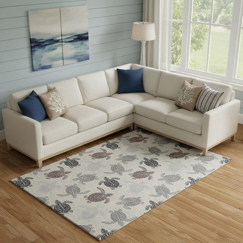 8' X 10' Sand Ivory And Gray Geometric Washable Area Rug With UV Protection