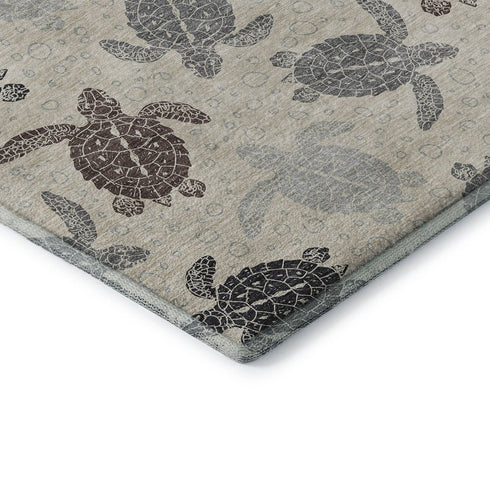 8' X 10' Sand Ivory And Gray Geometric Washable Area Rug With UV Protection