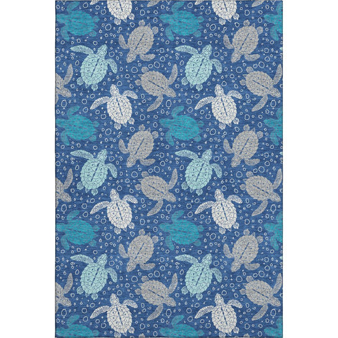 5' X 8' Blue Ivory And Gray Geometric Washable Area Rug With UV Protection