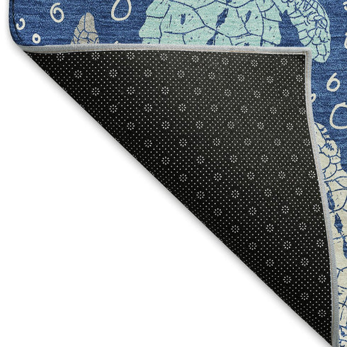 5' X 8' Blue Ivory And Gray Geometric Washable Area Rug With UV Protection