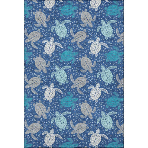 5' X 8' Blue Ivory And Gray Geometric Washable Area Rug With UV Protection