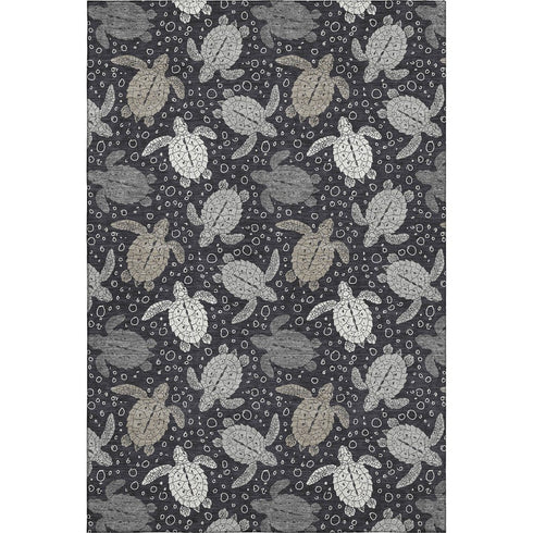 5' X 8' Midnight Ivory And Gray Geometric Washable Area Rug With UV Protection