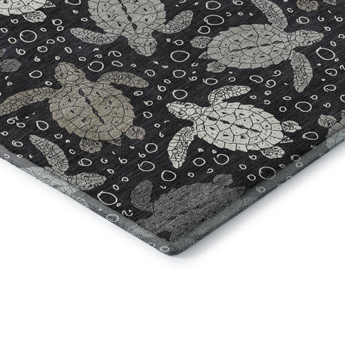 5' X 8' Midnight Ivory And Gray Geometric Washable Area Rug With UV Protection