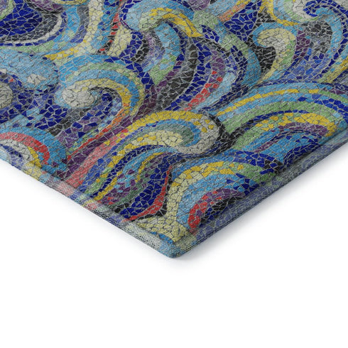 9' X 12' Pacific Blue Ivory And Yellow Geometric Washable Area Rug With UV Protection