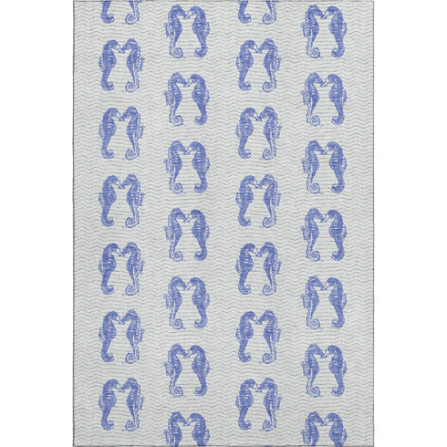 5' X 8' Blue And Ivory Geometric Washable Area Rug With UV Protection