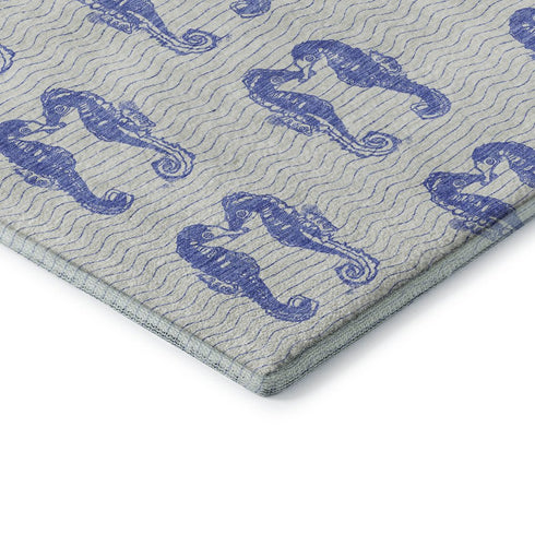 5' X 8' Blue And Ivory Geometric Washable Area Rug With UV Protection