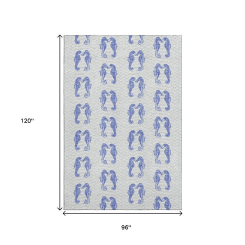 8' X 10' Blue And Ivory Geometric Washable Area Rug With UV Protection