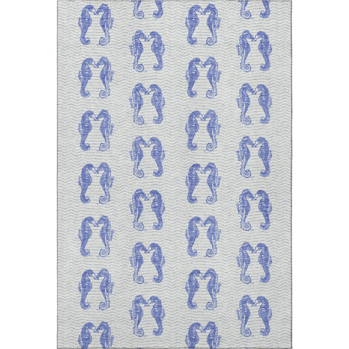 8' X 10' Blue And Ivory Geometric Washable Area Rug With UV Protection