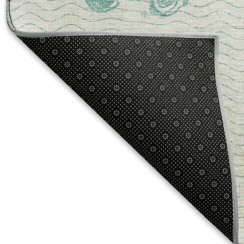 9' X 12' Aqua And Ivory Geometric Washable Area Rug With UV Protection