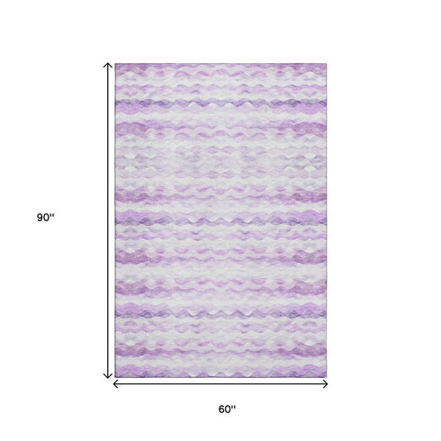 5' X 8' Purple And Ivory Geometric Washable Area Rug With UV Protection