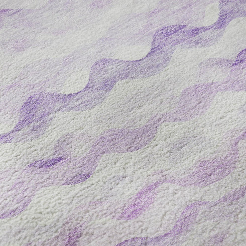 5' X 8' Purple And Ivory Geometric Washable Area Rug With UV Protection