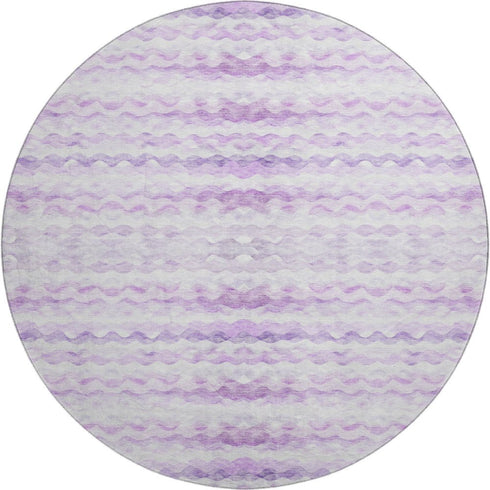 8' Purple And Ivory Geometric Washable Round Rug With UV Protection