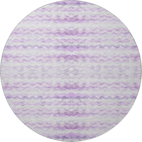8' Purple And Ivory Geometric Washable Round Rug With UV Protection