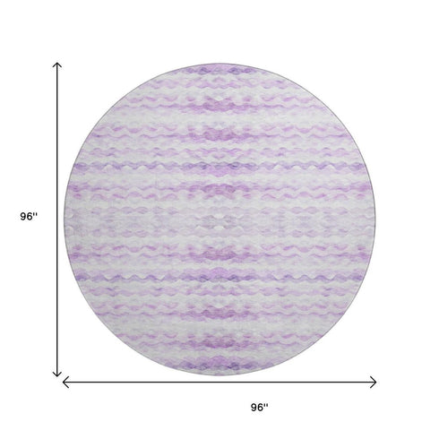 8' Purple And Ivory Geometric Washable Round Rug With UV Protection