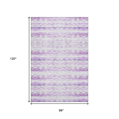 8' X 10' Purple And Ivory Geometric Washable Area Rug With UV Protection