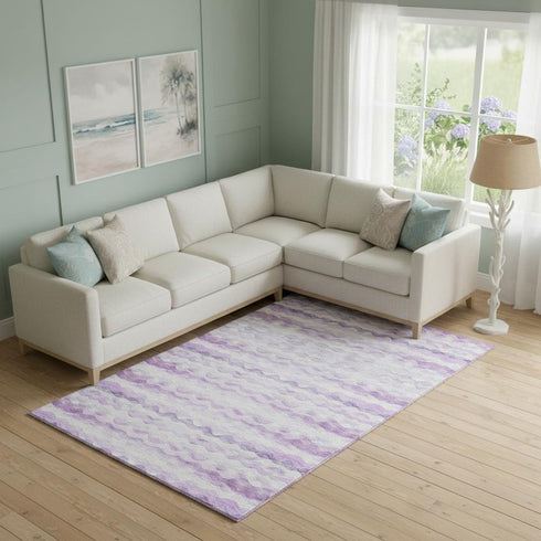 8' X 10' Purple And Ivory Geometric Washable Area Rug With UV Protection