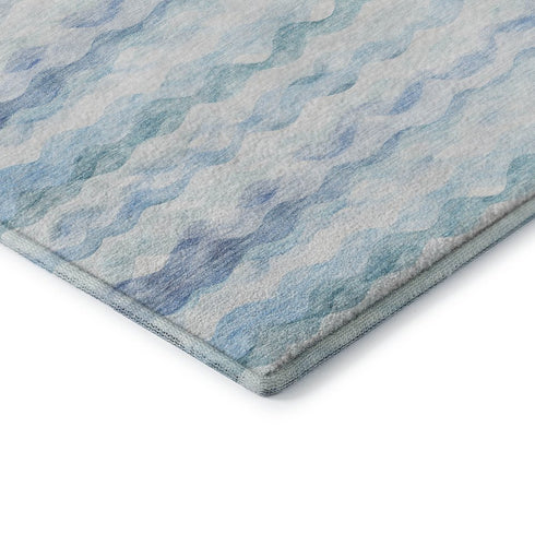 5' X 8' Blue And Ivory Geometric Washable Area Rug With UV Protection
