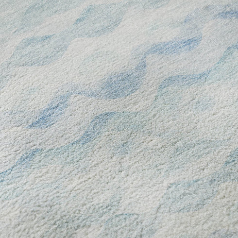 5' X 8' Blue And Ivory Geometric Washable Area Rug With UV Protection