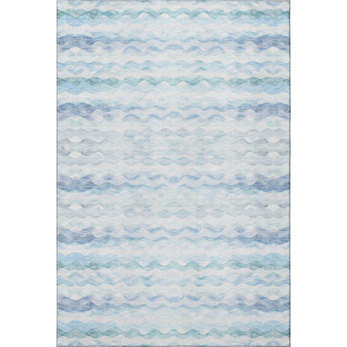 5' X 8' Blue And Ivory Geometric Washable Area Rug With UV Protection