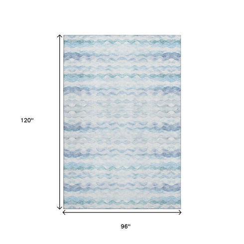 8' X 10' Blue And Ivory Geometric Washable Area Rug With UV Protection