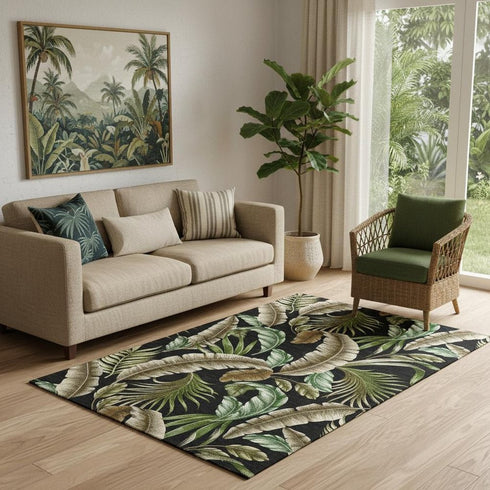 5' X 8' Midnight Green And Brown Geometric Washable Area Rug With UV Protection