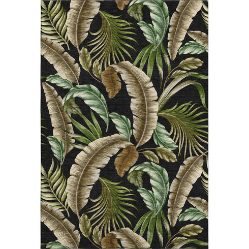 5' X 8' Midnight Green And Brown Geometric Washable Area Rug With UV Protection