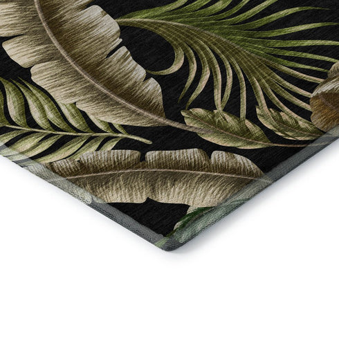 5' X 8' Midnight Green And Brown Geometric Washable Area Rug With UV Protection
