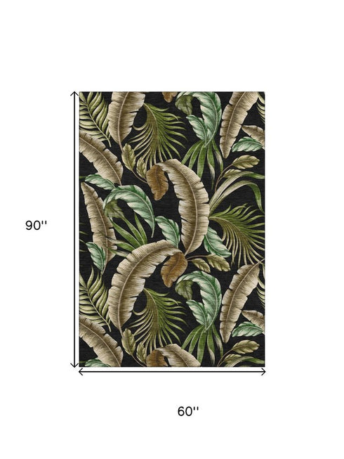 5' X 8' Midnight Green And Brown Geometric Washable Area Rug With UV Protection