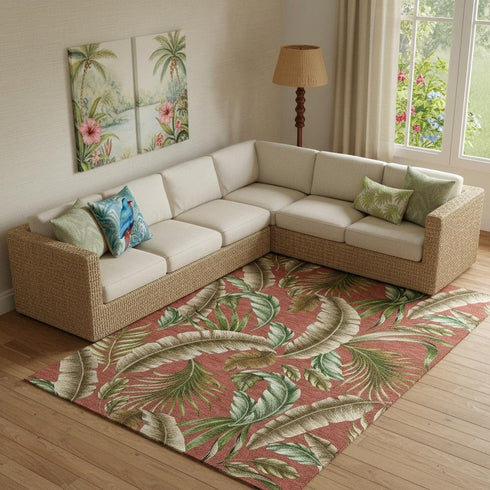 8' X 10' Cinnamon Green And Brown Geometric Washable Area Rug With UV Protection