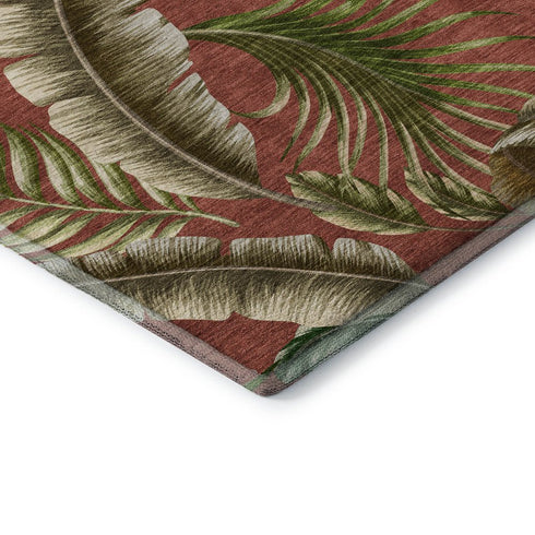9' X 12' Cinnamon Green And Brown Geometric Washable Area Rug With UV Protection
