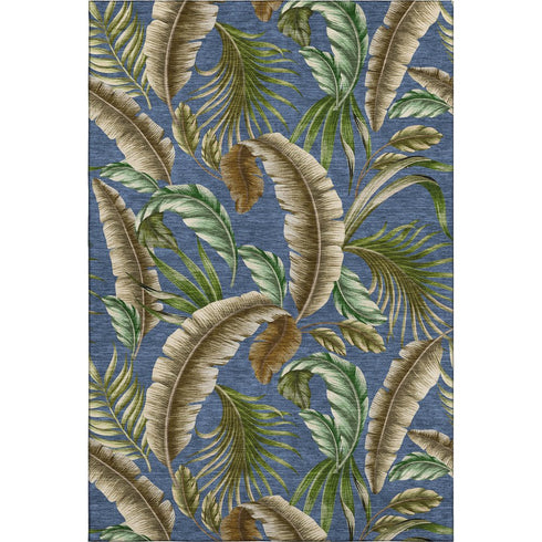 5' X 8' Blue Green And Brown Geometric Washable Area Rug With UV Protection