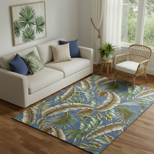 5' X 8' Blue Green And Brown Geometric Washable Area Rug With UV Protection