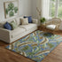 5' X 8' Blue Green And Brown Geometric Washable Area Rug With UV Protection